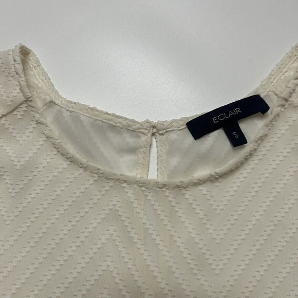 Eclair S Women’s Blouse Balloon Sleeve Cream Lace Hem Career*1 Fabric Spot Geo - Picture 3 of 11